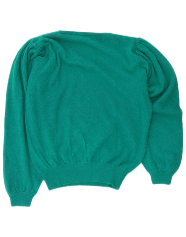 vintage Femmes Graphique Crew Neck Jumper Pull UK 14 Moyen Vert Floral