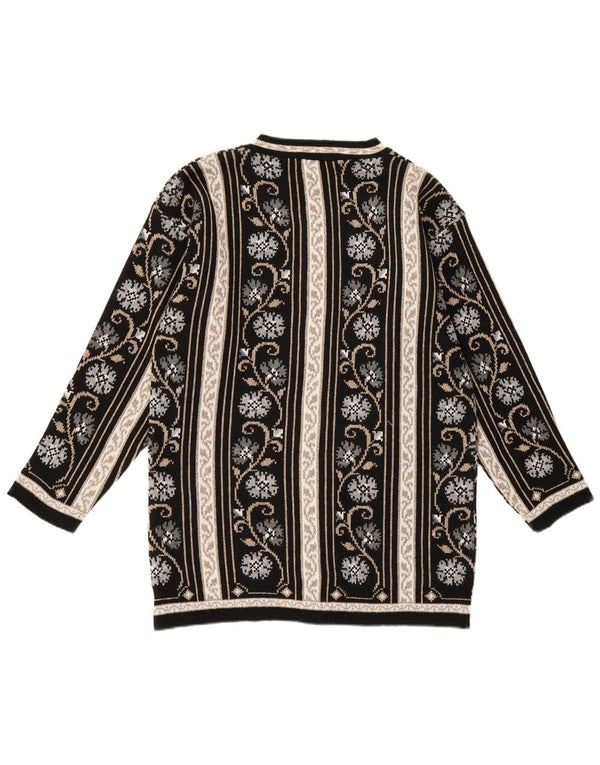vintage Womens Cardigan Sweater UK 16 Grand Noir Floral Synthétique