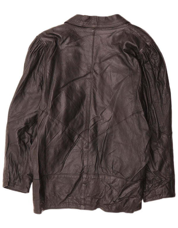 Veste en cuir surdimensionnée femme vintage UK 14 Cuir noir moyen