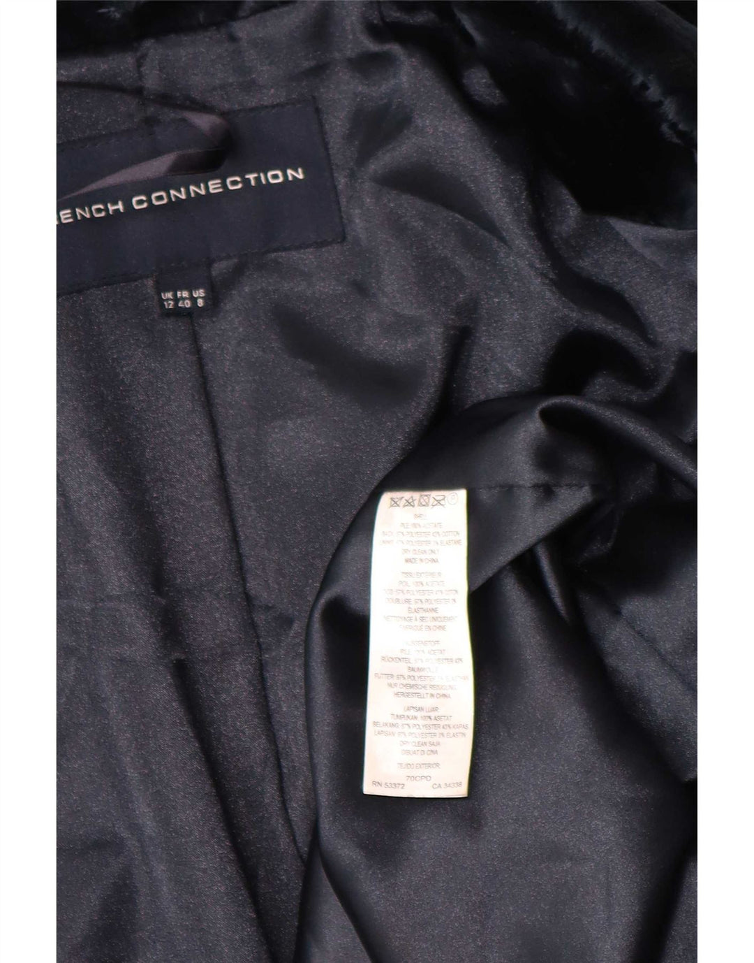 French Connection Manteau ouvert en fausse fourrure pour femme UK 12 Bleu marine moyen