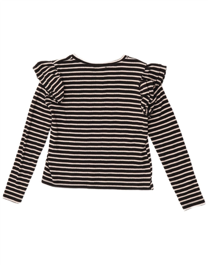 Zara Womens Crop Top Manches Longues UK 12 Moyen Noir Rayé