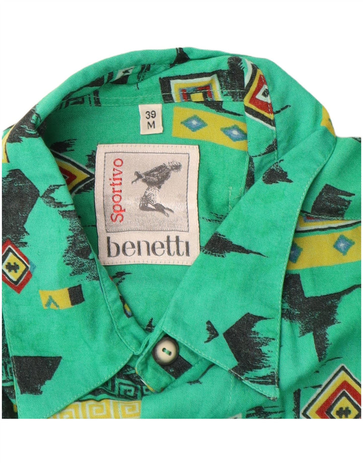 Benetti Chemise à manches courtes pour homme Taille 39 Viscose géométrique vert moyen