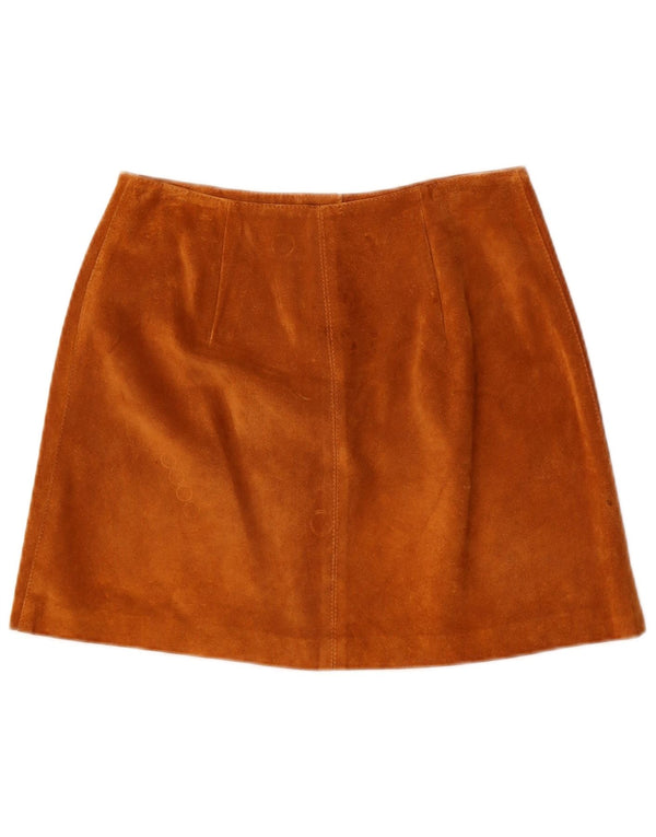 vintage Femme Daim A-Line Jupe IT 42 Moyen W26 Cuir Marron