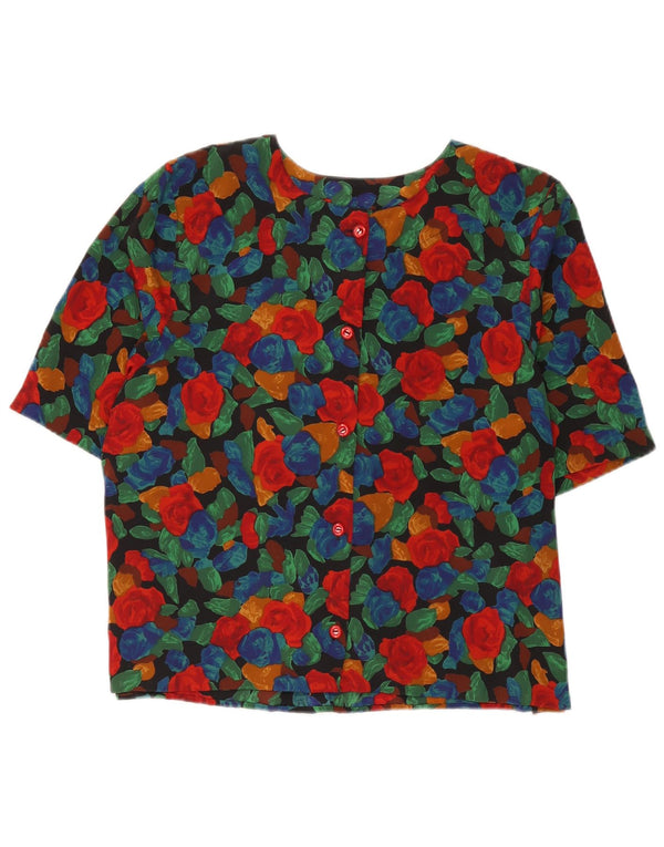 vintage Femme Chemise À Manches Courtes Blouse UK 16 Grand Floral Multicolore