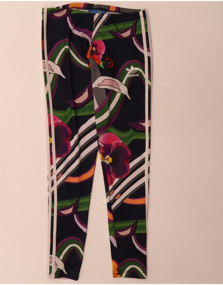 Adidas Leggings Femme UK 10 Petit Polyester Floral Multicolore
