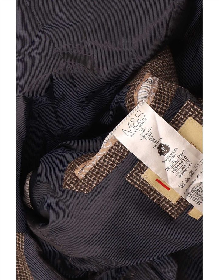 Marks & Spencer Veste blazer longue pour homme UK 44 XL pied-de-poule marron
