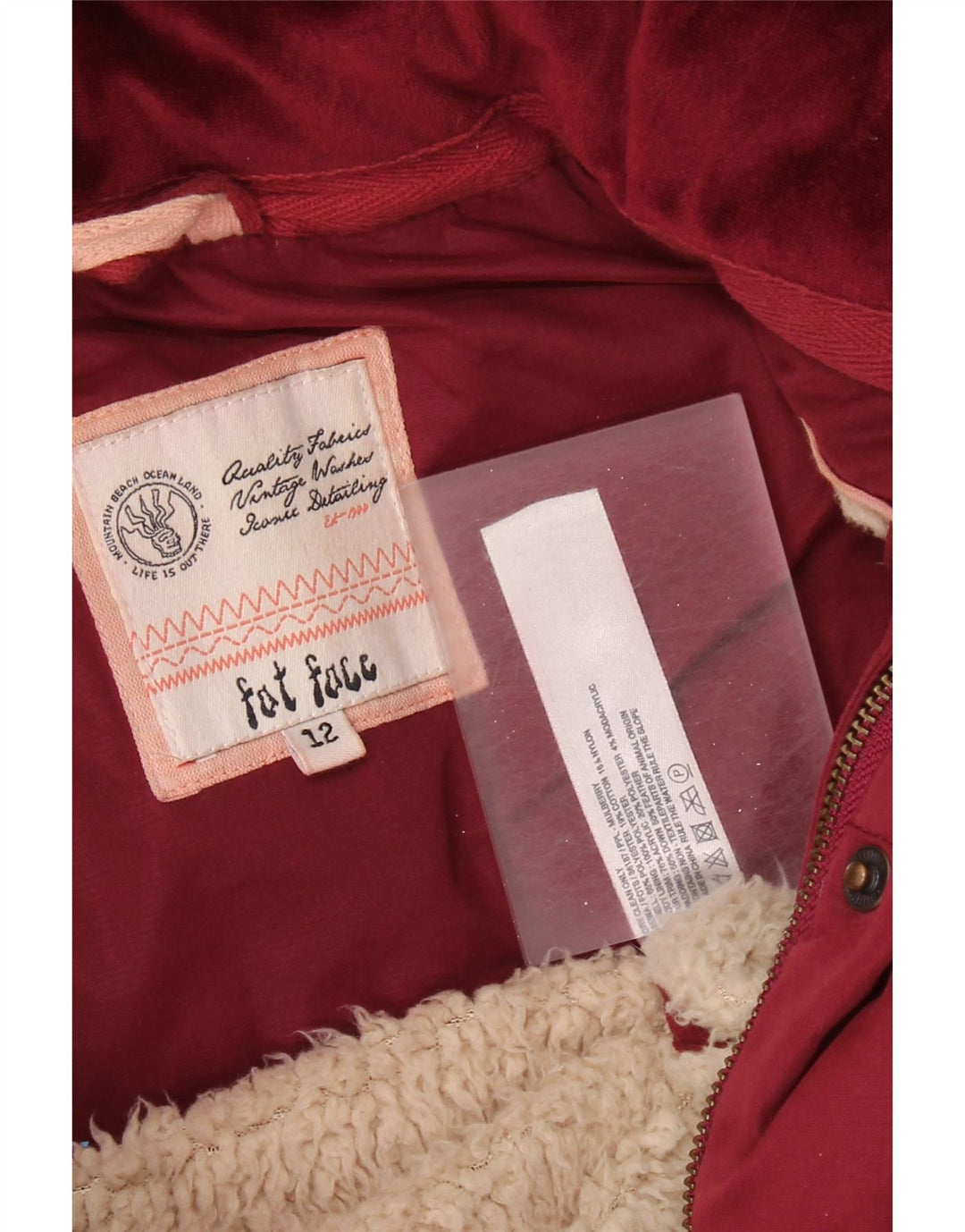 FAT FACE Gilet rembourré à capuche pour femme UK 12 Polyester bordeaux moyen