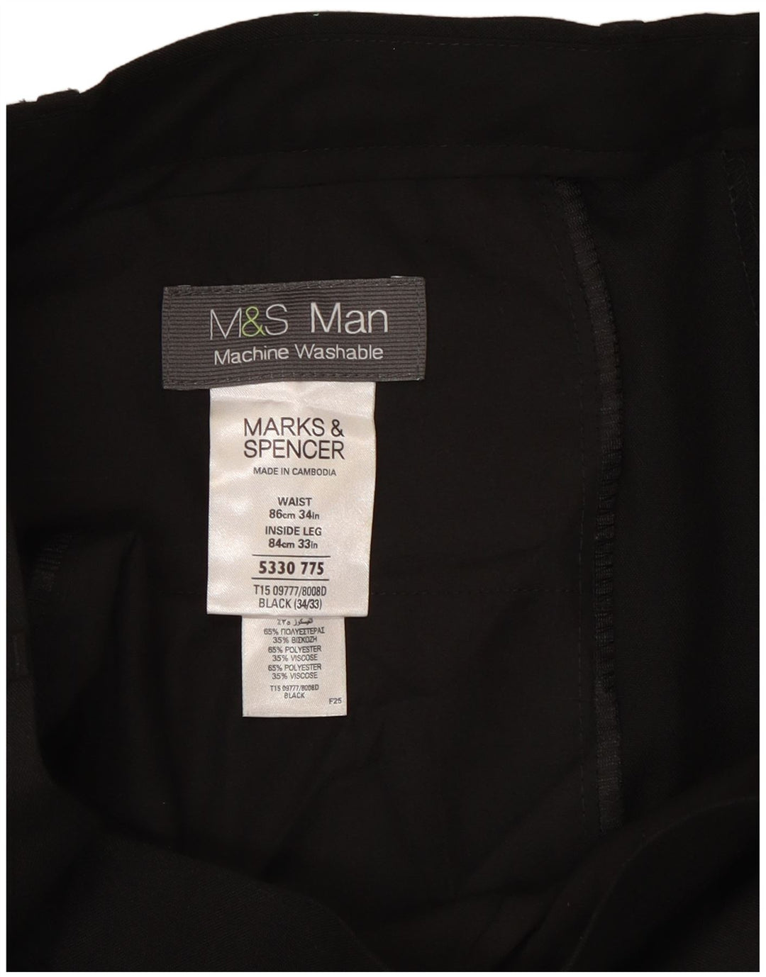 Marks & Spencer Pantalon Chino Fuselé Homme W34 L33 Noir Polyester
