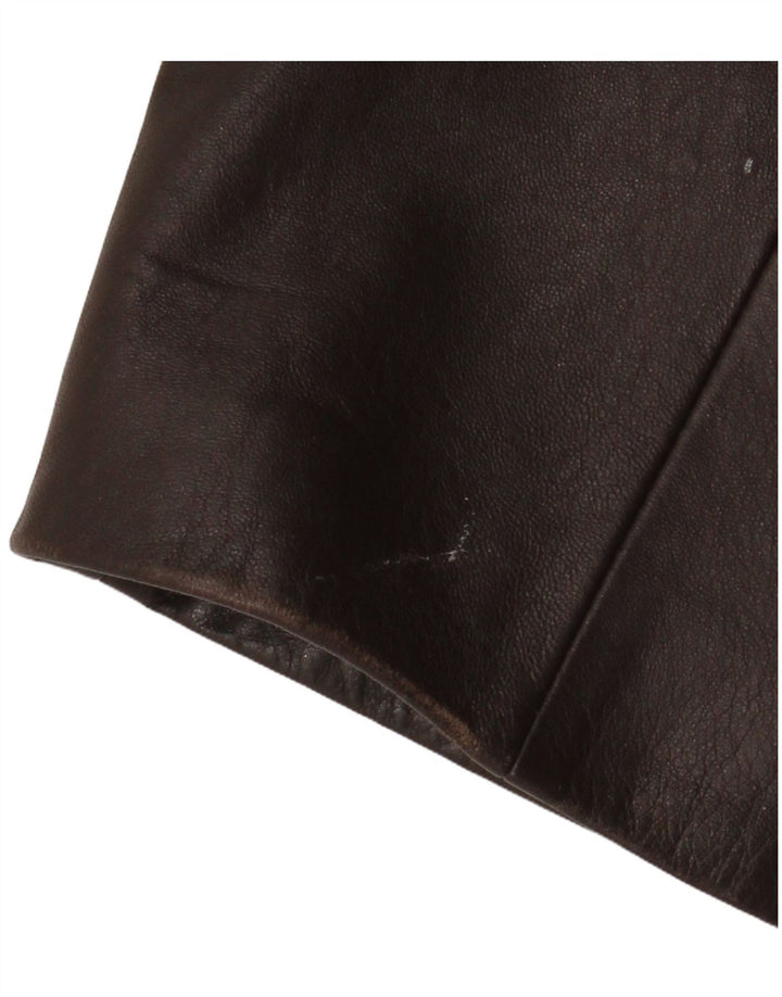 vintage Femme 3 Boutons Veste Blazer En Cuir UK 18 XL Cuir Marron