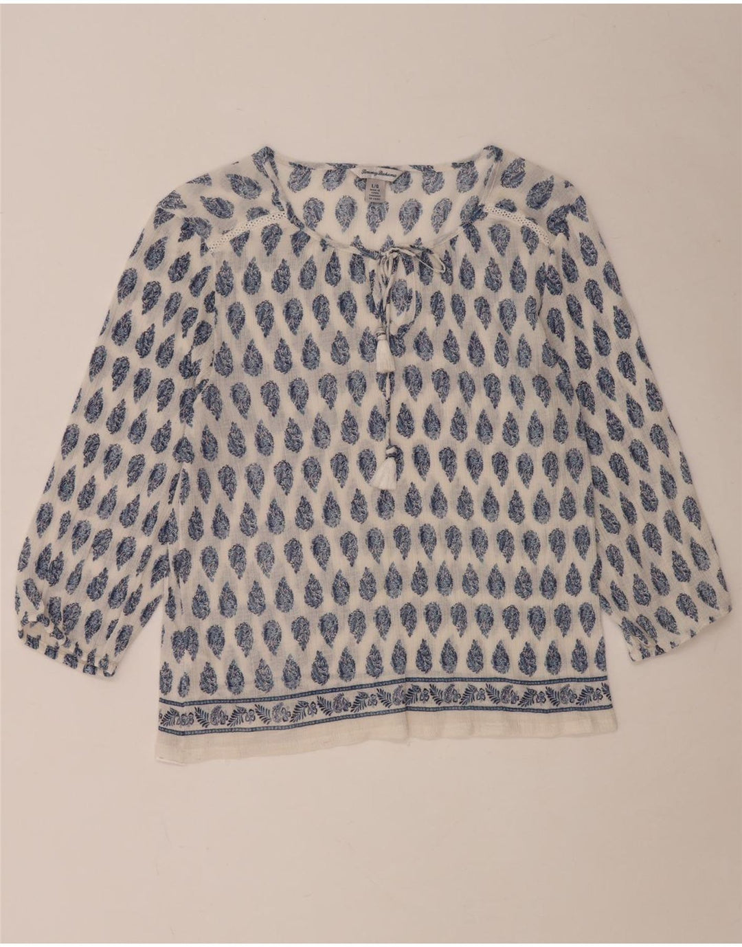 TOMMY BAHAMA Chemisier à manches 3/4 pour femme UK 16 Grand coton cachemire blanc