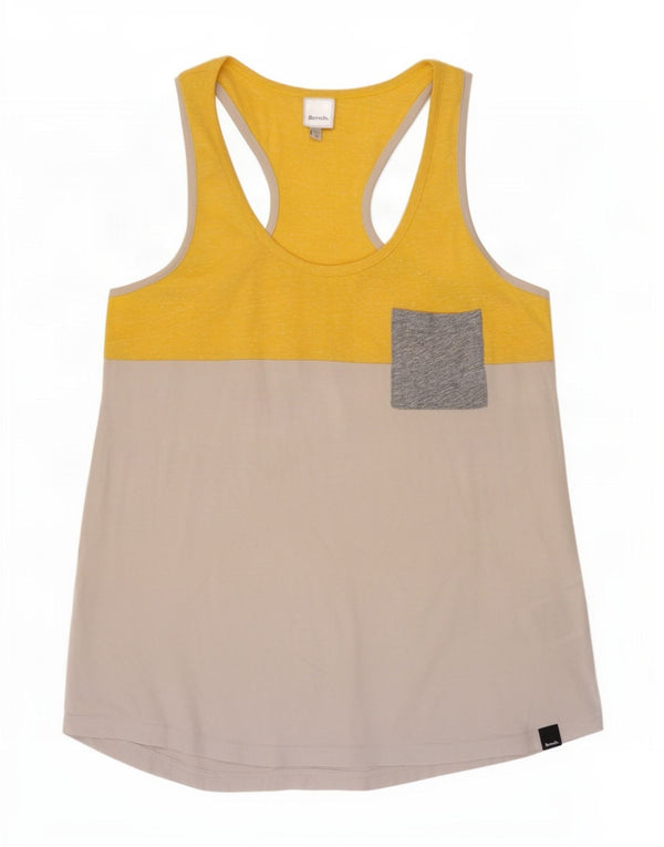 Bench Womens Vest Top UK 12 Medium Yellow Colourblock Cotton