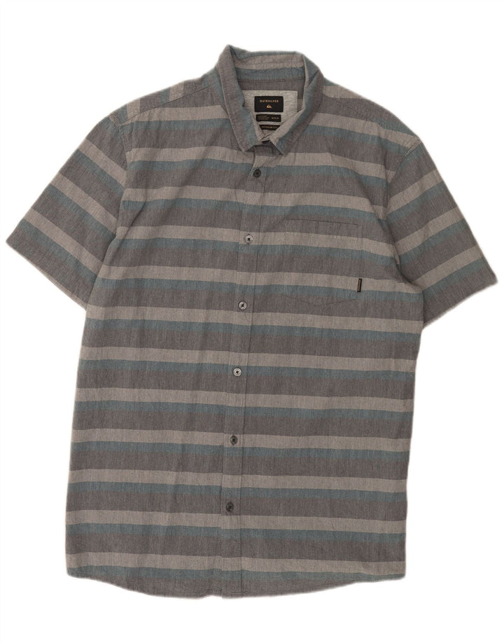 Quiksilver Chemise à Manches Courtes Regular Fit Homme Gris Moyen Rayé Coton