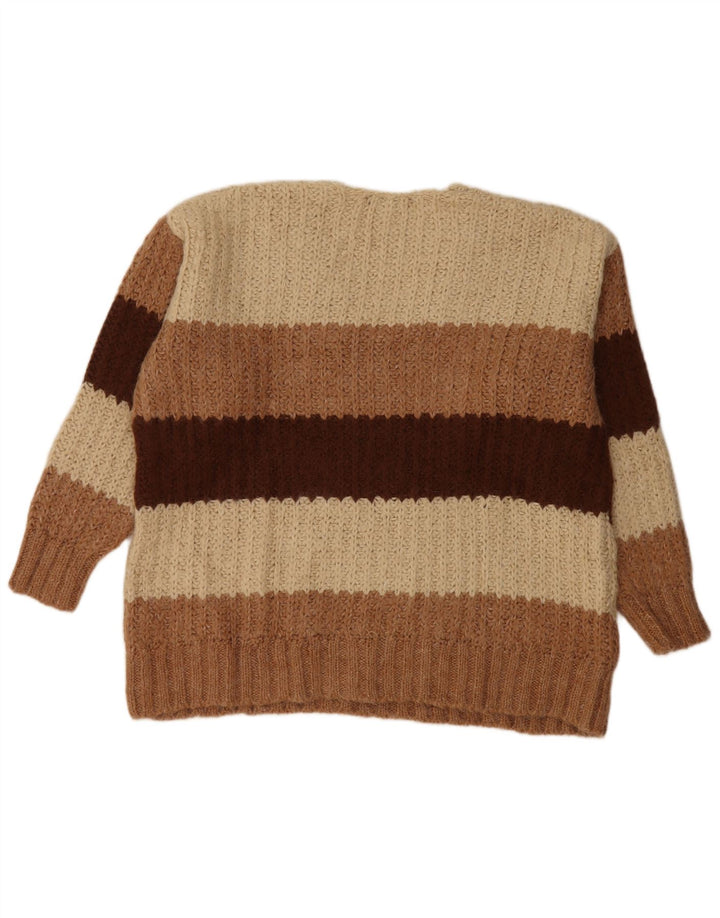ZARA Pull surdimensionné à col en V pour femme UK 14 Beige moyen rayé