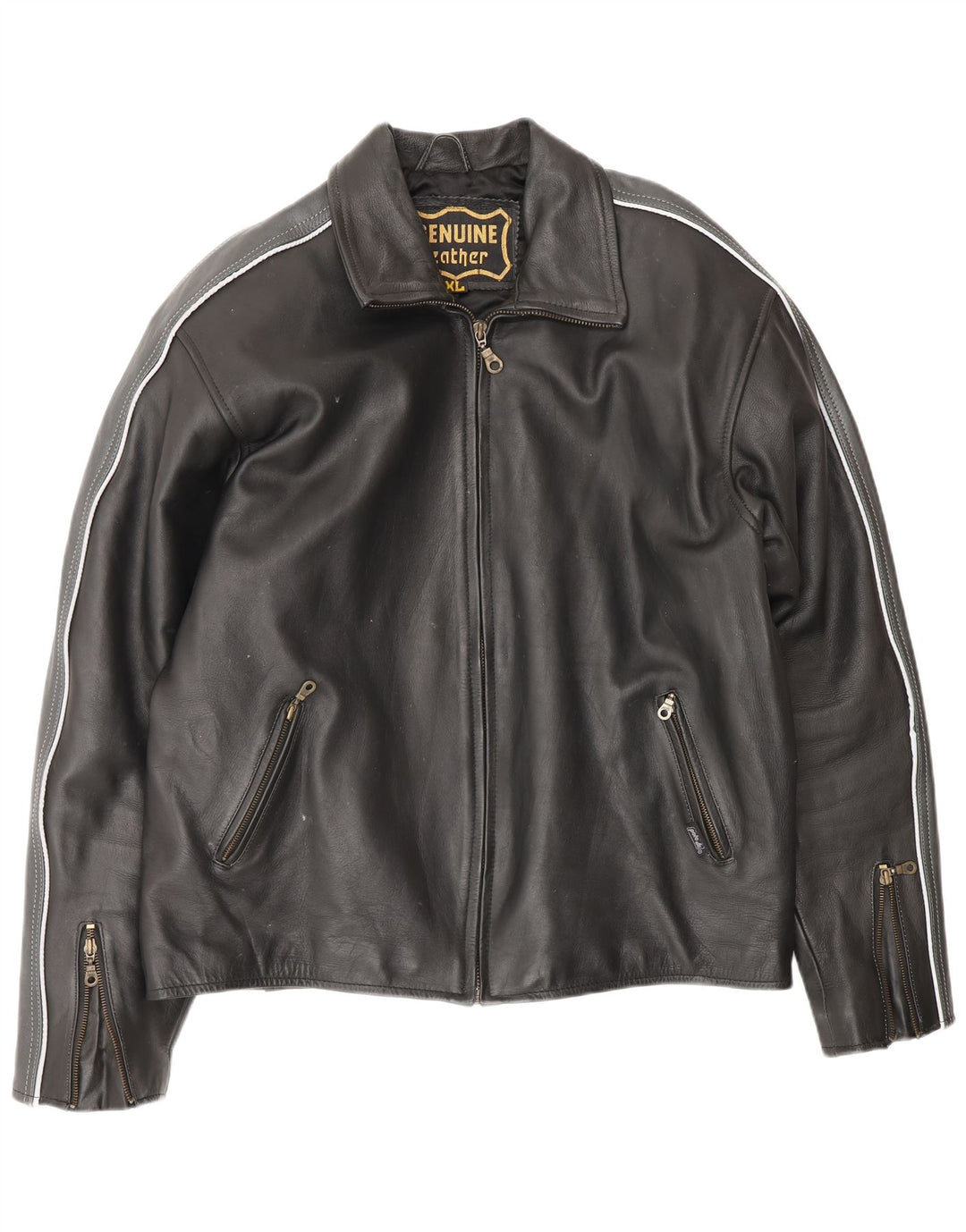 VINTAGE Veste en cuir homme UK 42 XL Cuir colorblock noir