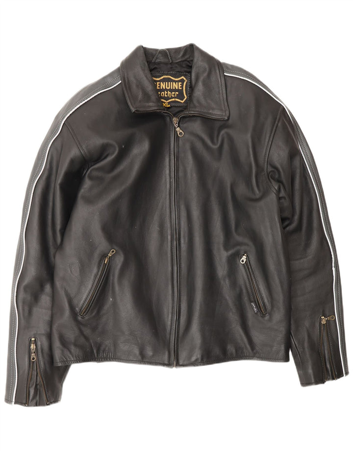 VINTAGE Veste en cuir homme UK 42 XL Cuir colorblock noir