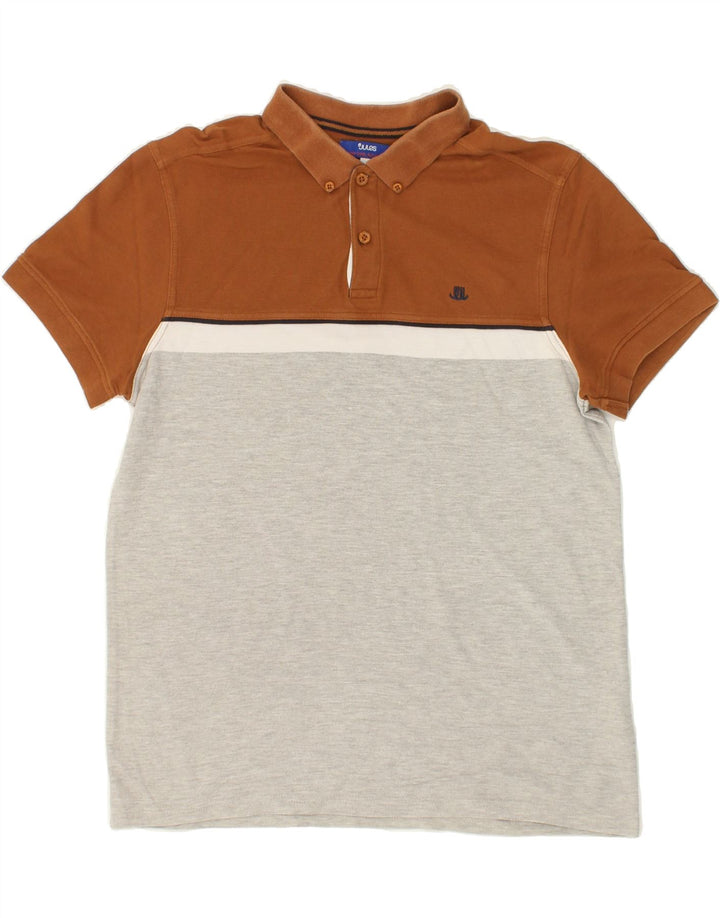 JULES Mens Polo Shirt Large Grey Colourblock Cotton Vintage Jules and Second-Hand Jules from Messina Hembry 