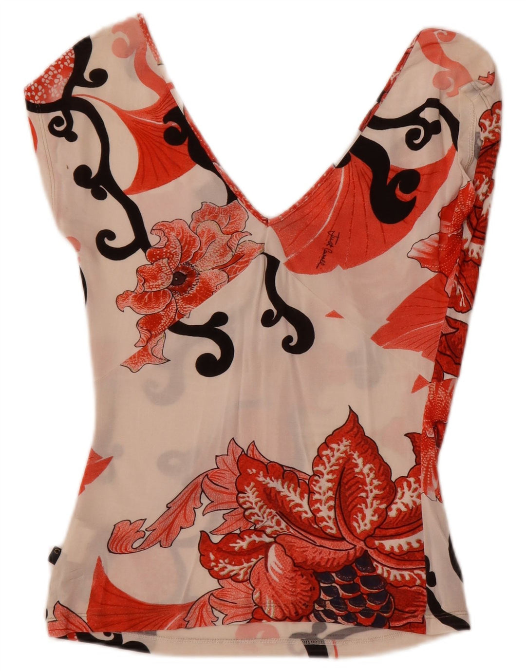 Just Cavalli Chemisier Femme UK 14 Large Off White Floral Elasthane