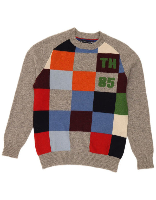 Tommy Hilfiger Pull à col rond pour femme UK 10 Petit Gris Géométrique