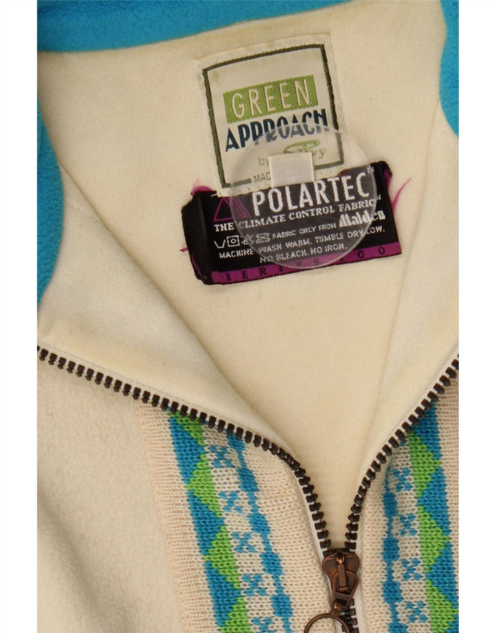 Silvy Pull polaire Polartec à col zippé pour homme Beige moyen Fair Isle Polyester