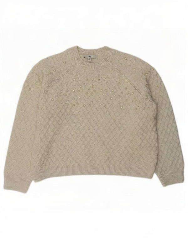 Marks & Spencer Pull à col rond pour femme UK 14 Medium Off White