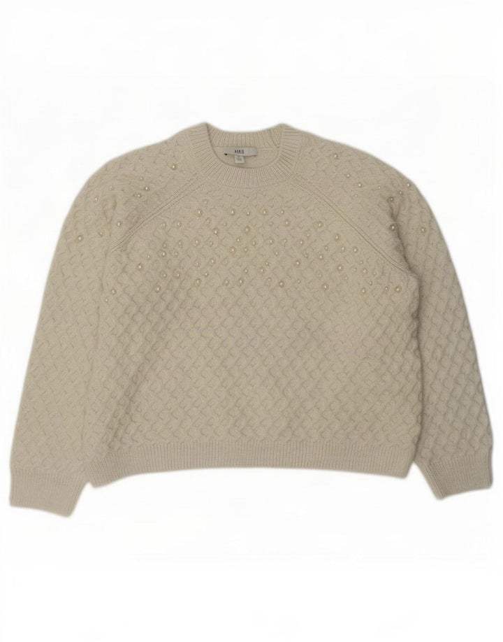 Marks & Spencer Pull à col rond pour femme UK 14 Medium Off White