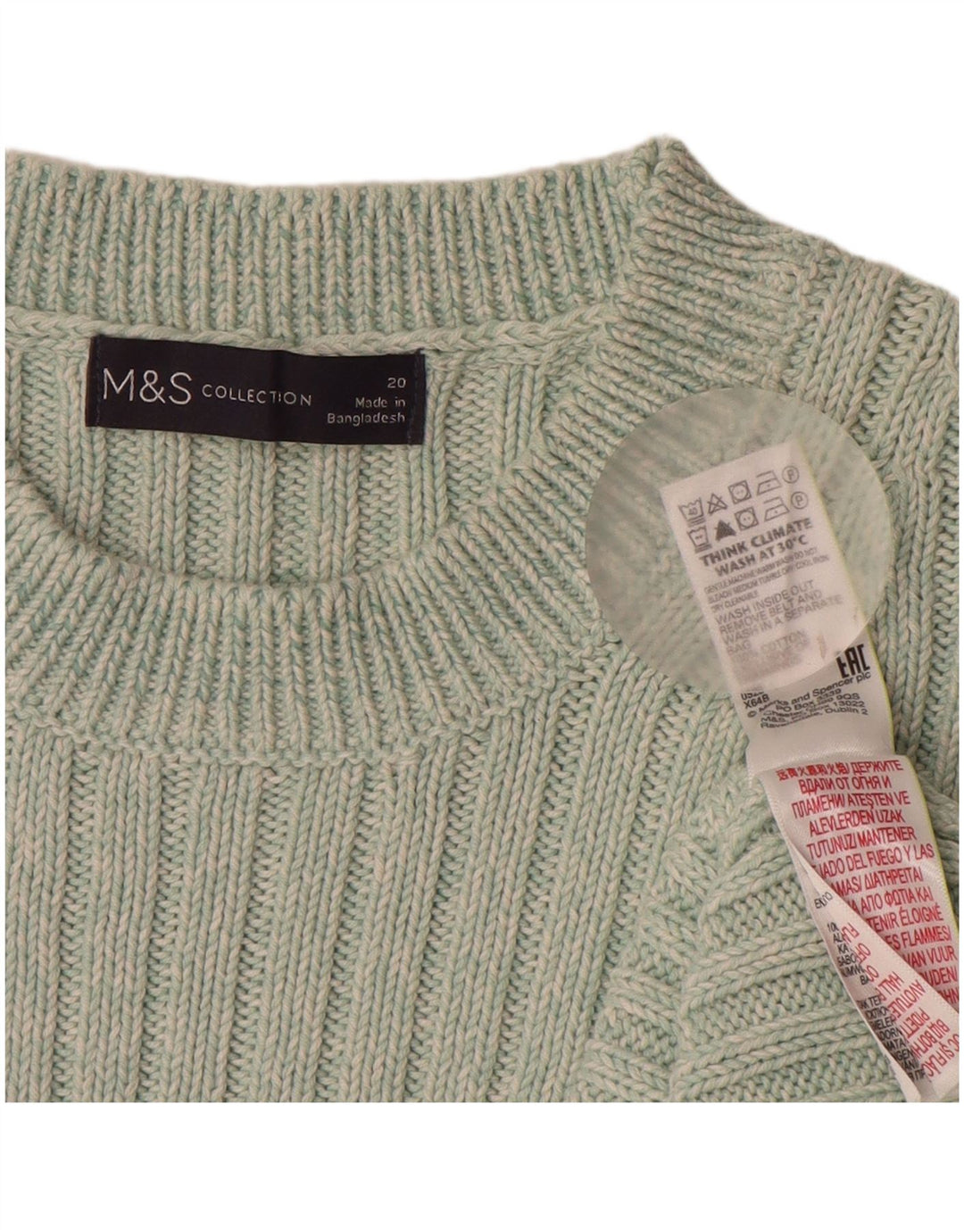 MARKS & SPENCER Pull à col rond pour femme UK 20 2XL Vert Coton
