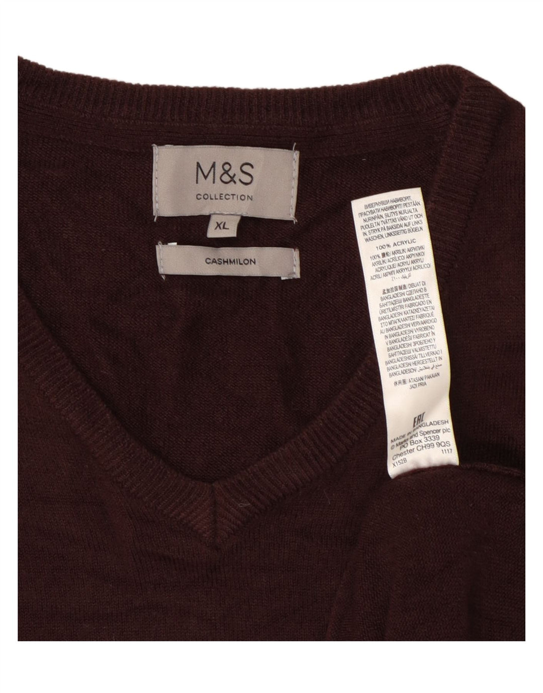 Marks & Spencer Pull col V pour homme XL Bordeaux Acrylique