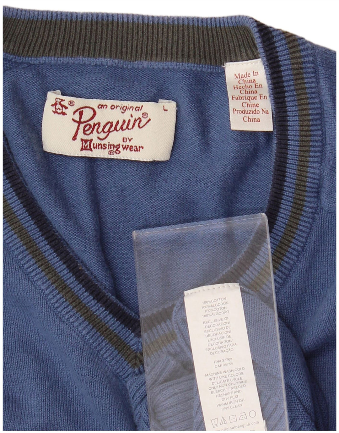 PENGUIN Pull col V pour homme en coton bleu Taille L