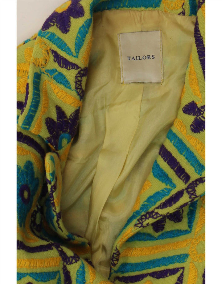 vintage Femme 3 Bouton Blazer Veste UK 12 Moyen Jaune Floral