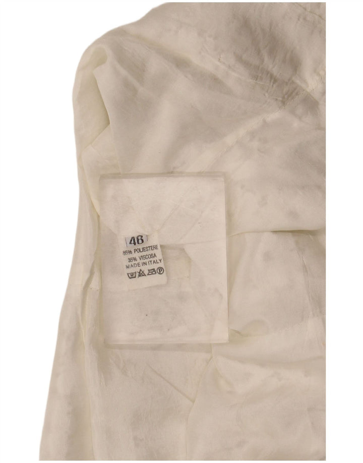 VINTAGE Femme Crop Chemise À Manches Courtes Blouse IT 46 Grand Blanc Cassé Floral