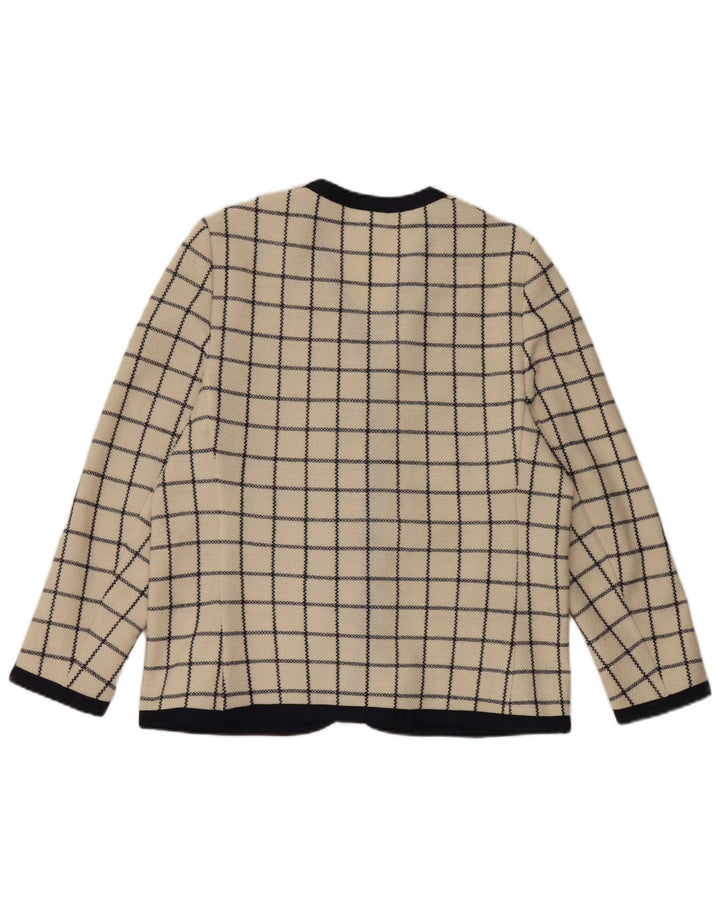 Liola Veste blazer en tricot à 4 boutons pour femme UK 14 grande laine à carreaux beige