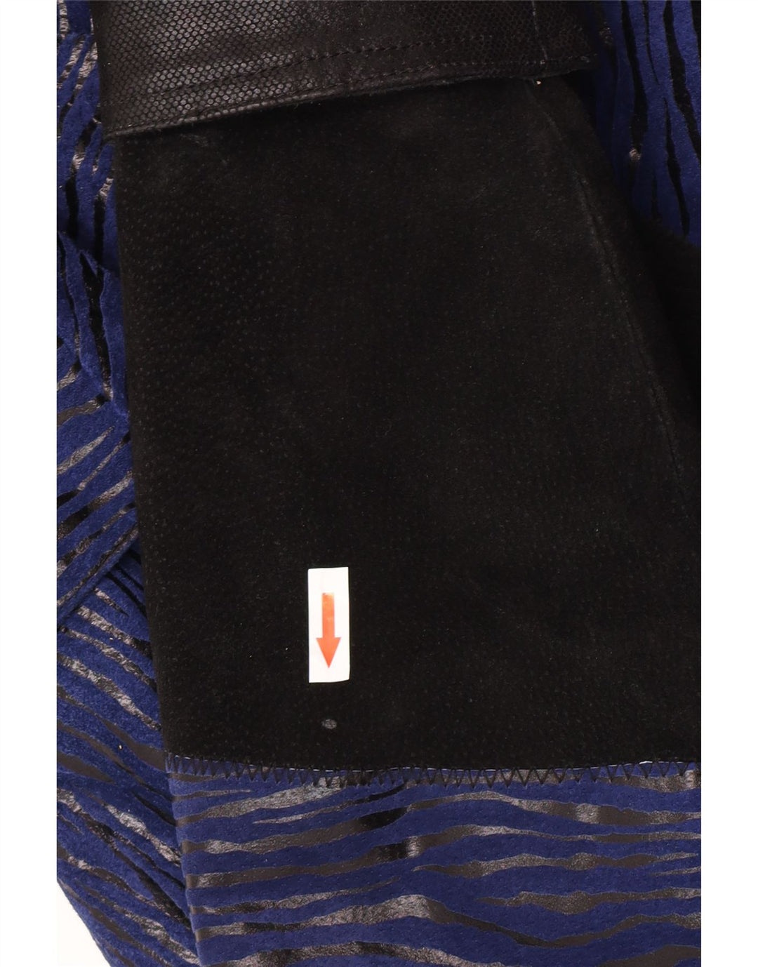 vintage Femme Suède Pardessus UK 12 Cuir Colorblock Bleu Moyen