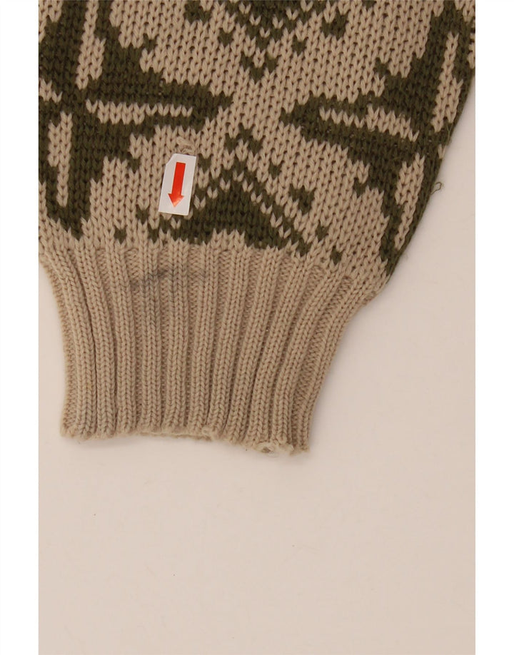 VINTAGE Femme Col Bateau Pull Pull IT 46 Grand Beige Géométrique