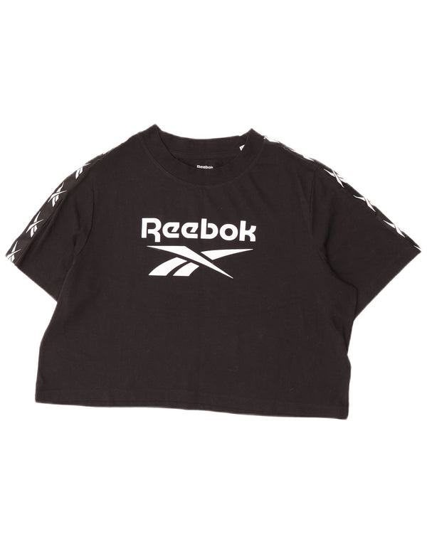 Reebok Femmes Crop Graphic T-Shirt Top UK 20/22 XL Noir Coton