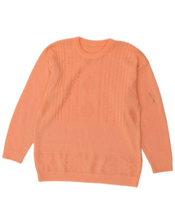 vintage Femme Crew Neck Jumper Pull UK 14 Grand Orange