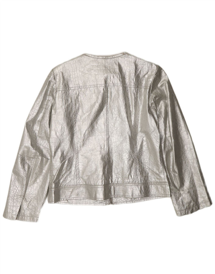 CORTEFIEL Veste en cuir femme UK 12 Cuir argenté moyen