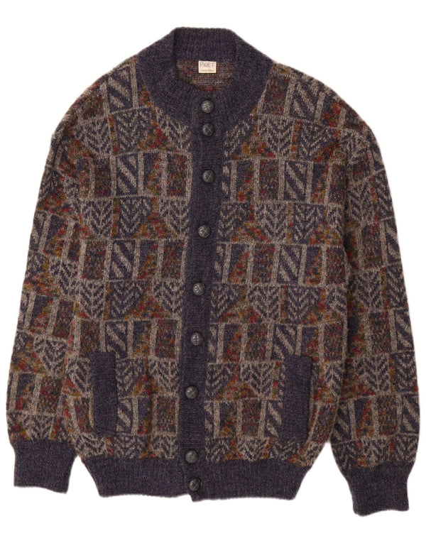 Pimet Homme Cardigan Pull Moyen Bleu Marine Géométrique Laine
