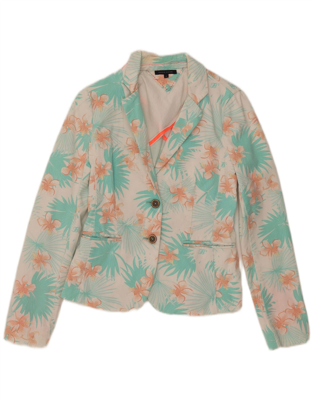 Tommy Hilfiger Veste blazer à 2 boutons pour femme US 4 Petit coton floral bleu