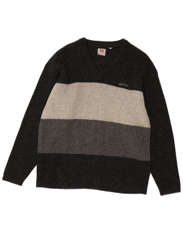 Levi's Pull Col V Homme Large Gris Laine Vierge Colorblock