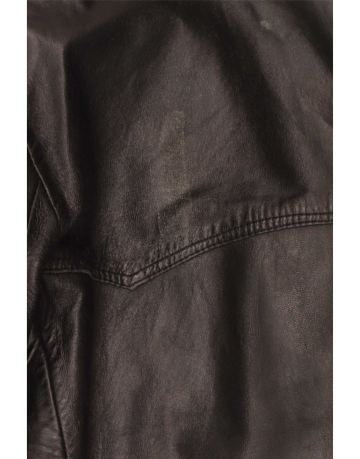 vintage Homme 3 Boutons Veste Blazer En Cuir UK 36 Petit Noir
