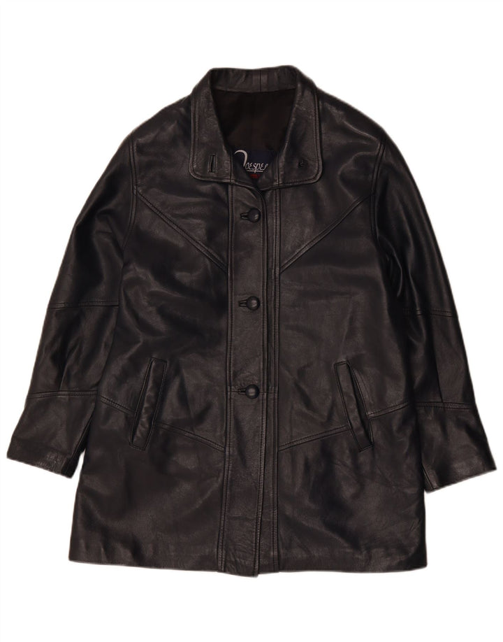 Veste en cuir femme vintage UK 14 Cuir noir moyen
