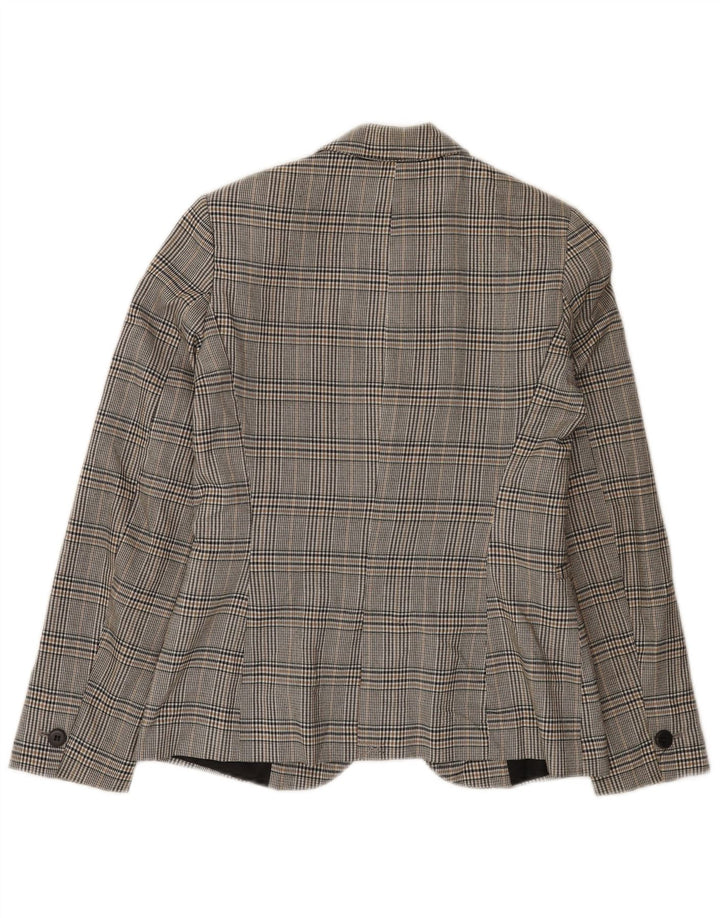 Zara Veste Blazer 1 Bouton Femme EU 34 2XS Gris Carreaux Polyester