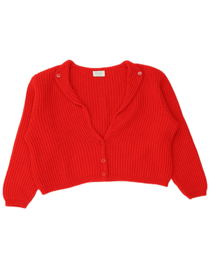 Benetton Femmes Crop Oversize Cardigan Pull IT 48 XL Laine Rouge