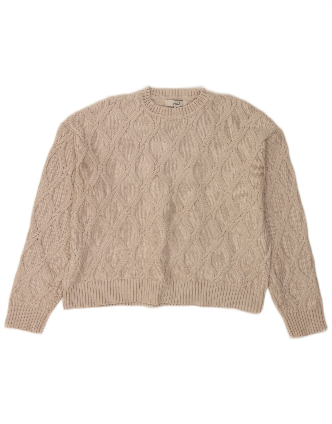 Marks & Spencer Pull court à col rond pour femme UK 14 Beige moyen