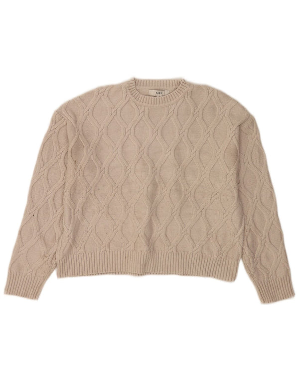 Marks & Spencer Pull court à col rond pour femme UK 14 Beige moyen