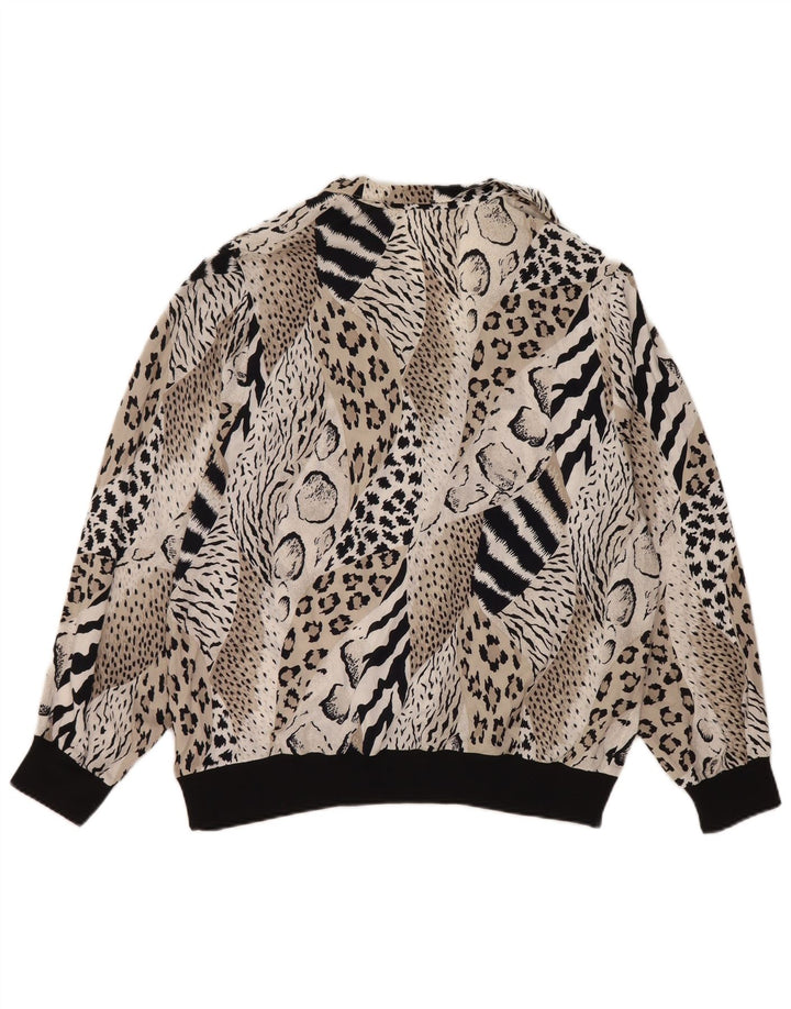 vintage Femme Manches Longues Blouse Top IT 44 Moyen Noir Imprimé Animal