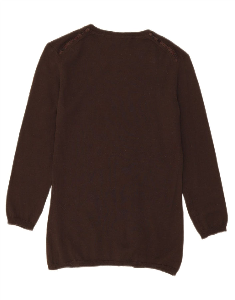 BURBERRY Womens 3/4 Sleeve Crew Neck Jumper Sweater UK 8 Small Brown Wool Vintage Burberry and Second-Hand Burberry from Messina Hembry 