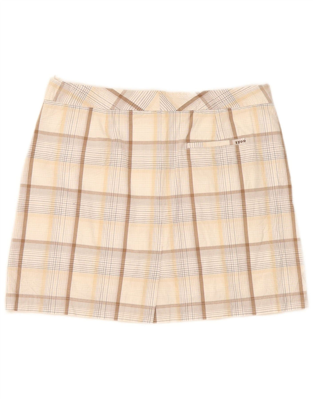Izod Mini jupe extensible pour femme US 8 Medium W32 en coton à carreaux beige