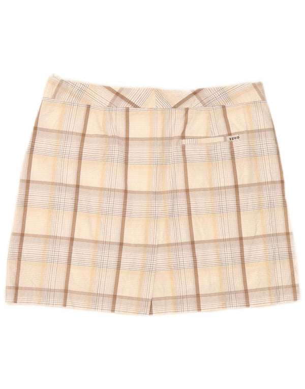 Izod Mini jupe extensible pour femme US 8 Medium W32 en coton à carreaux beige