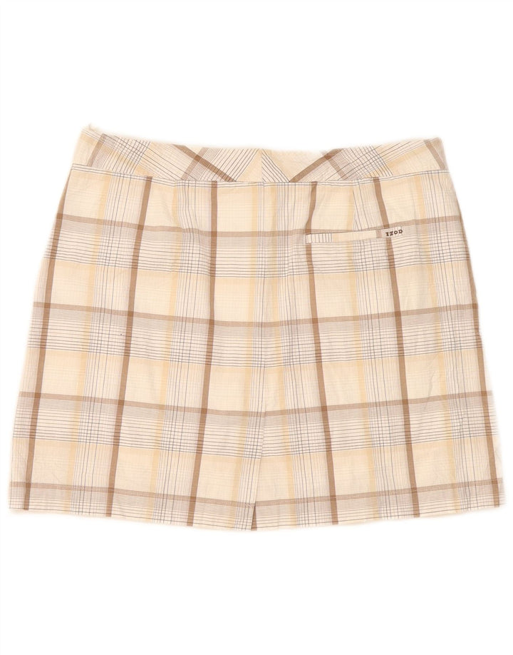 Izod Mini jupe extensible pour femme US 8 Medium W32 en coton à carreaux beige